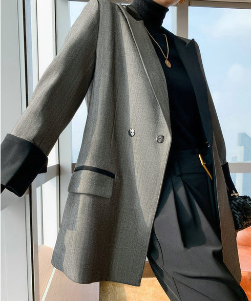 Contrast Lapel Sharp Tailored Jacket